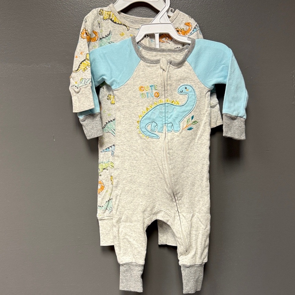 2 Pack- Dinosaur Print Baby One Piece - Gray and Blue